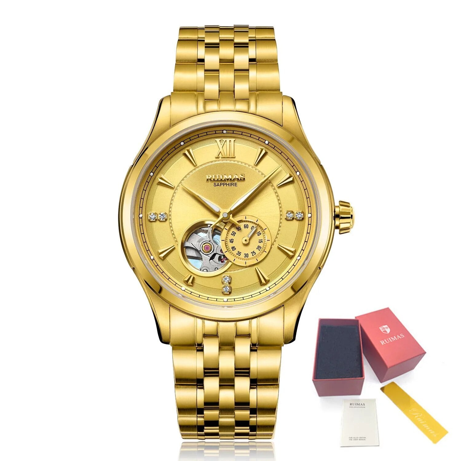 RUIMAS Luxury Men Mechanical Watches Sapphire Glass Stainless Steel Bracelet Business Casual WristWatch Clock Montre Homme 6736-11