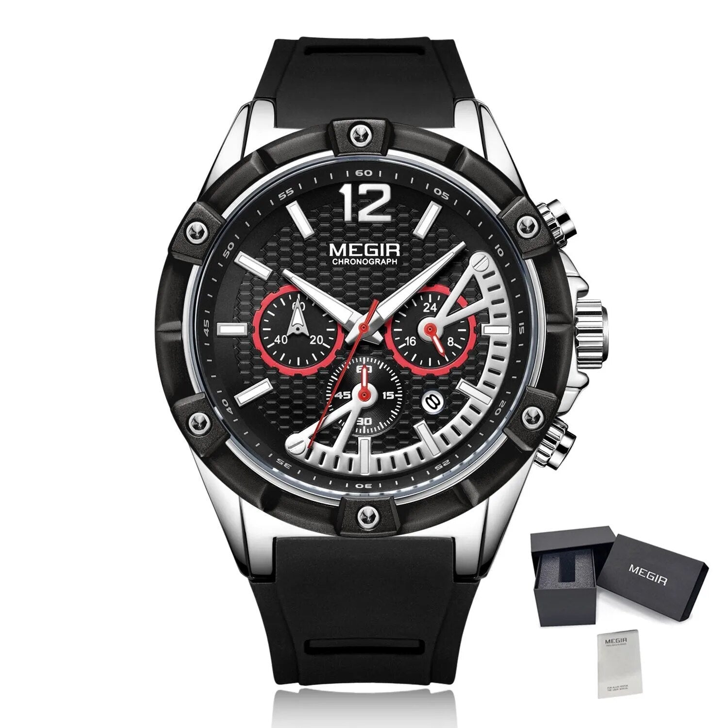 MEGIR Fashion Men Watches Silicone Strap Sport Military Watch Chronograph Waterproof Male Wristwatch Clock Montre Homme 2083-14