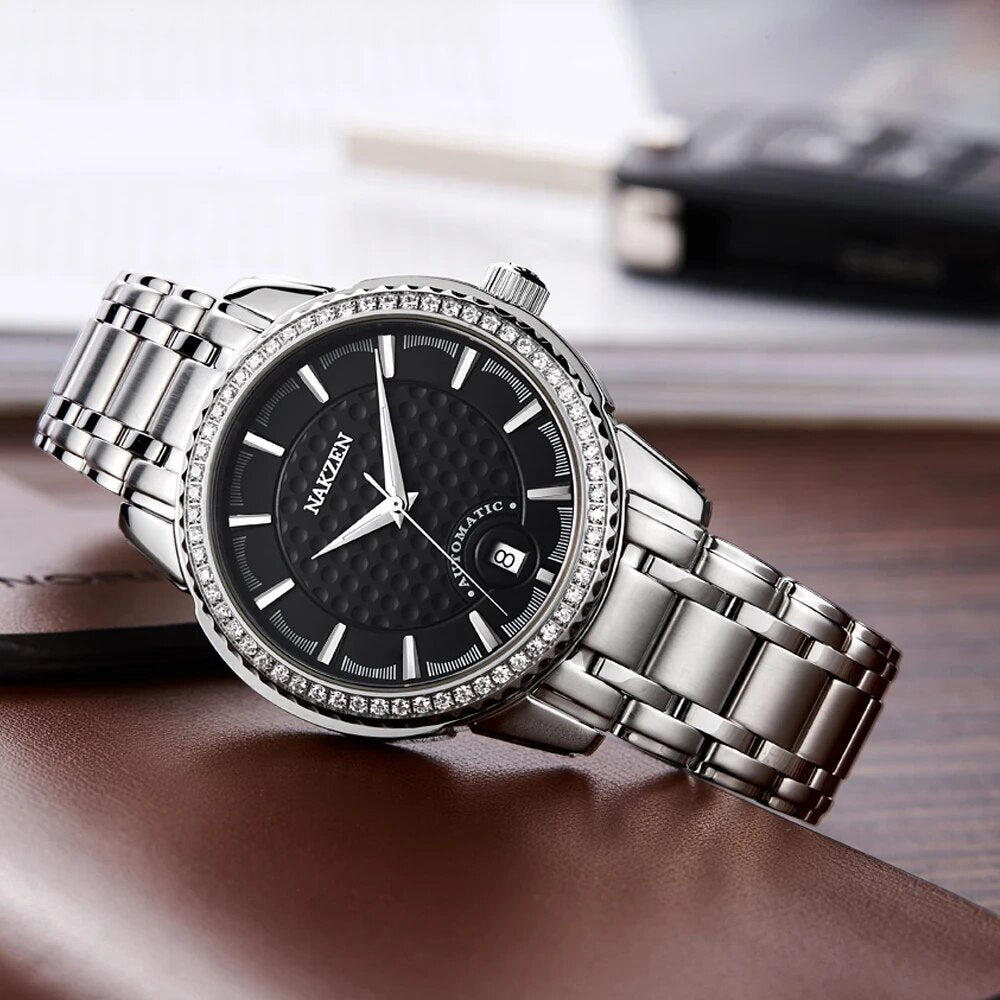 NAKZEN Men Mechanical Watch Men's Automatic Miyota 8215 Movement Diamond Watches Sapphire Wrist Watch Male Waterproof Clock 6020-5