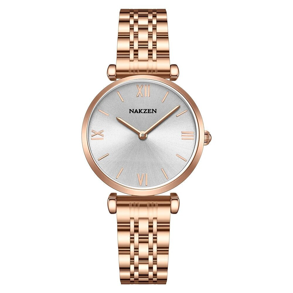 NAKZEN Luxury Crystal Watch Women Waterproof Rose Gold Steel Strap Ladies Wrist Watches Top Brand Bracelet Clock Relogio Feminino 4153-6