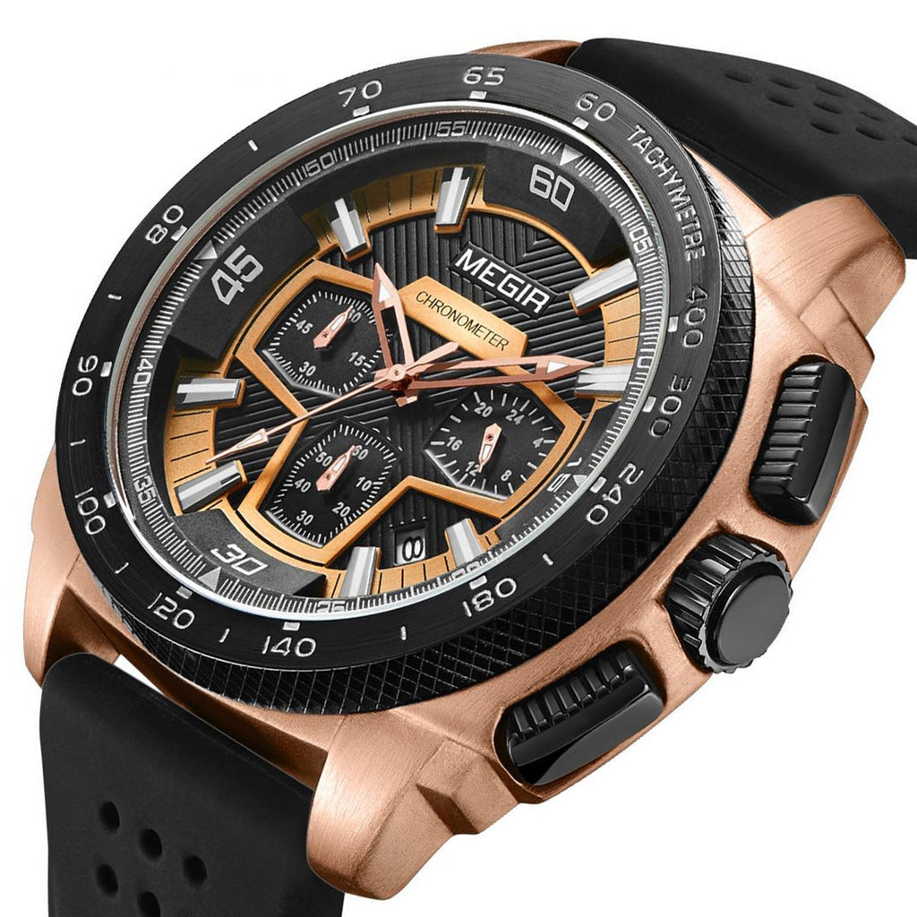 MEGIR Chronograph Men Sport Watches Fashion Silicone Strap Military Quartz Wristwatch Clock Relogio Masculino 2056-12