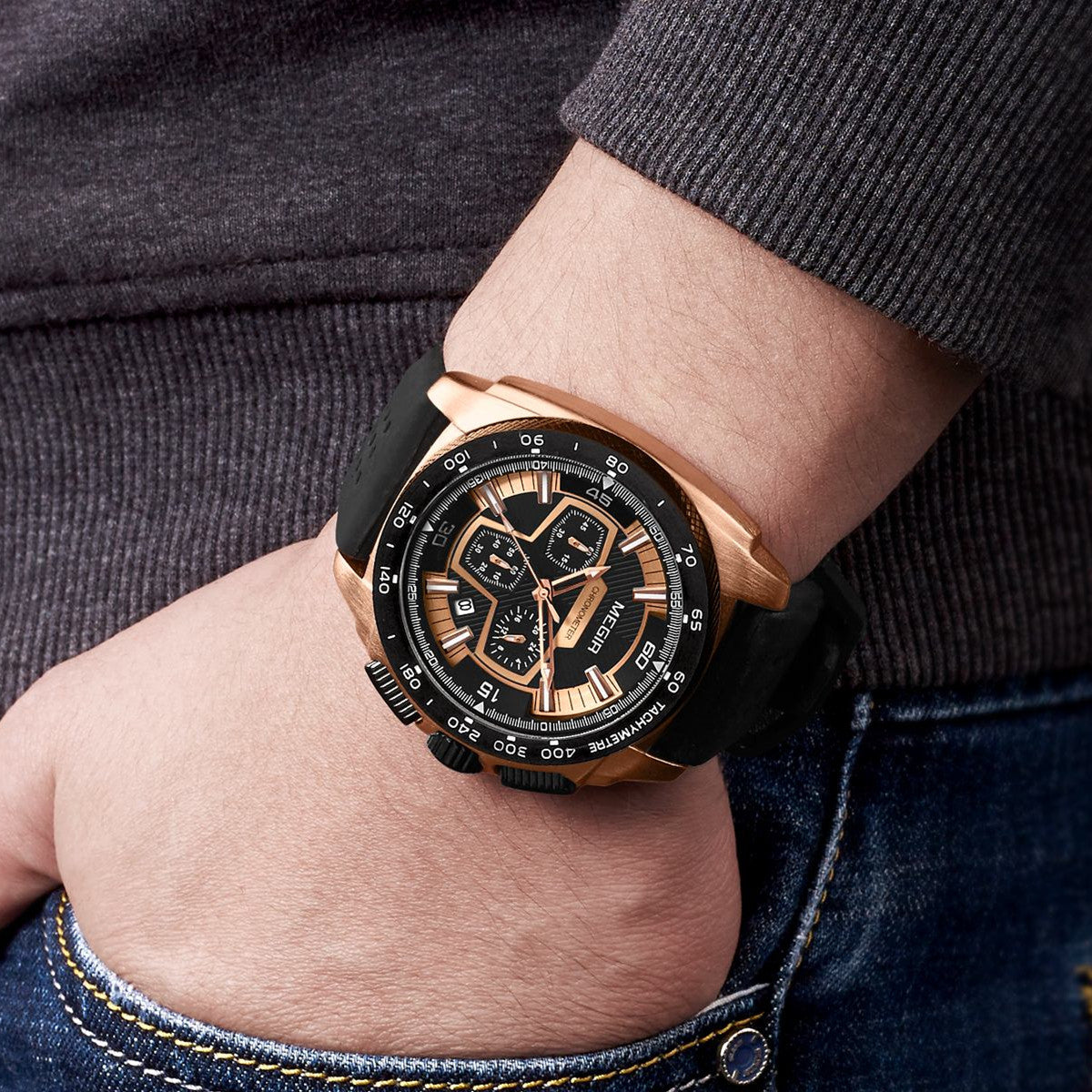 MEGIR Chronograph Men Sport Watches Fashion Silicone Strap Military Quartz Wristwatch Clock Relogio Masculino 2056-1