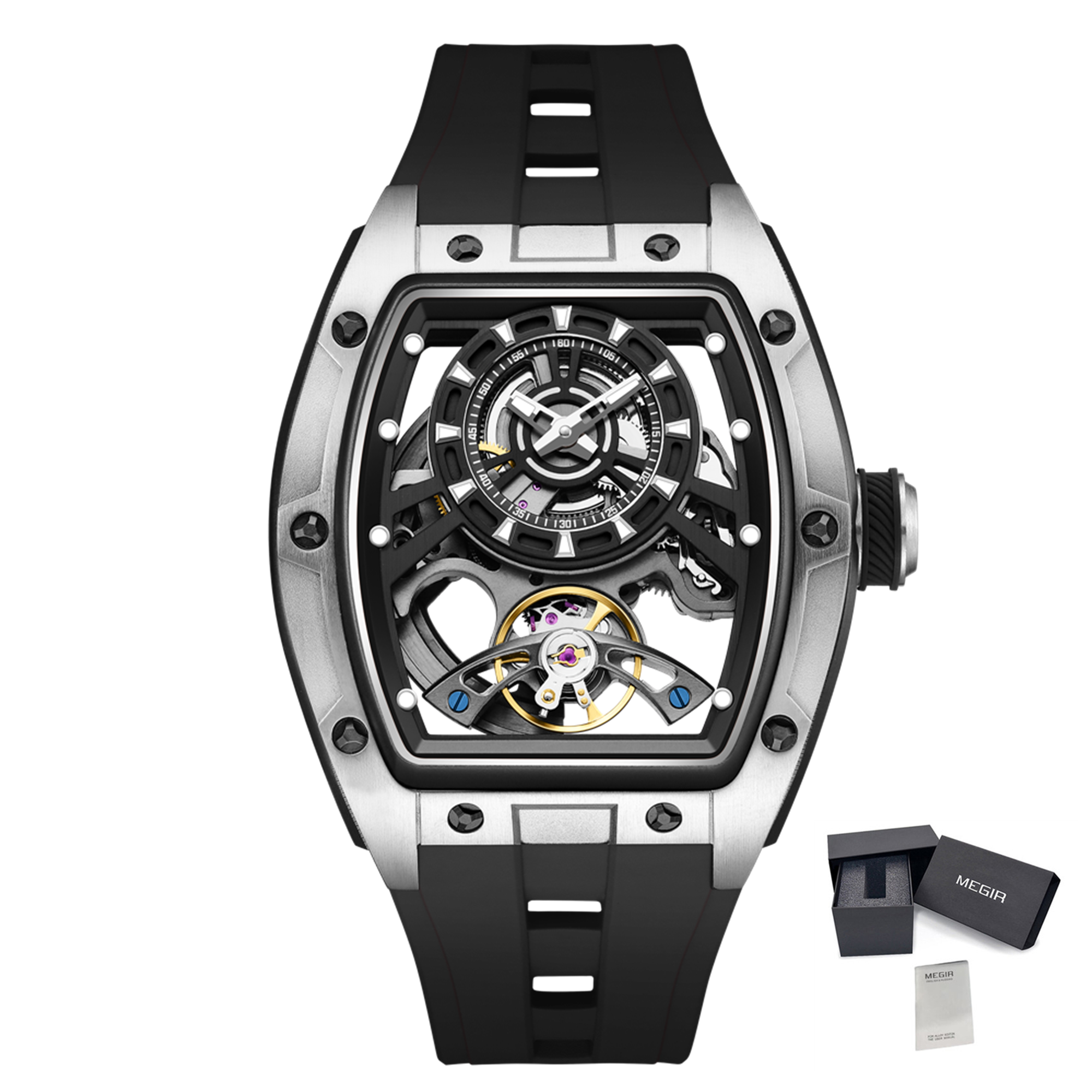 Fashion Automatic Mechanical Watches for Men Waterproof Skeleton Dial Stainless Steel Case Male Wristwatch Clock 9198-6