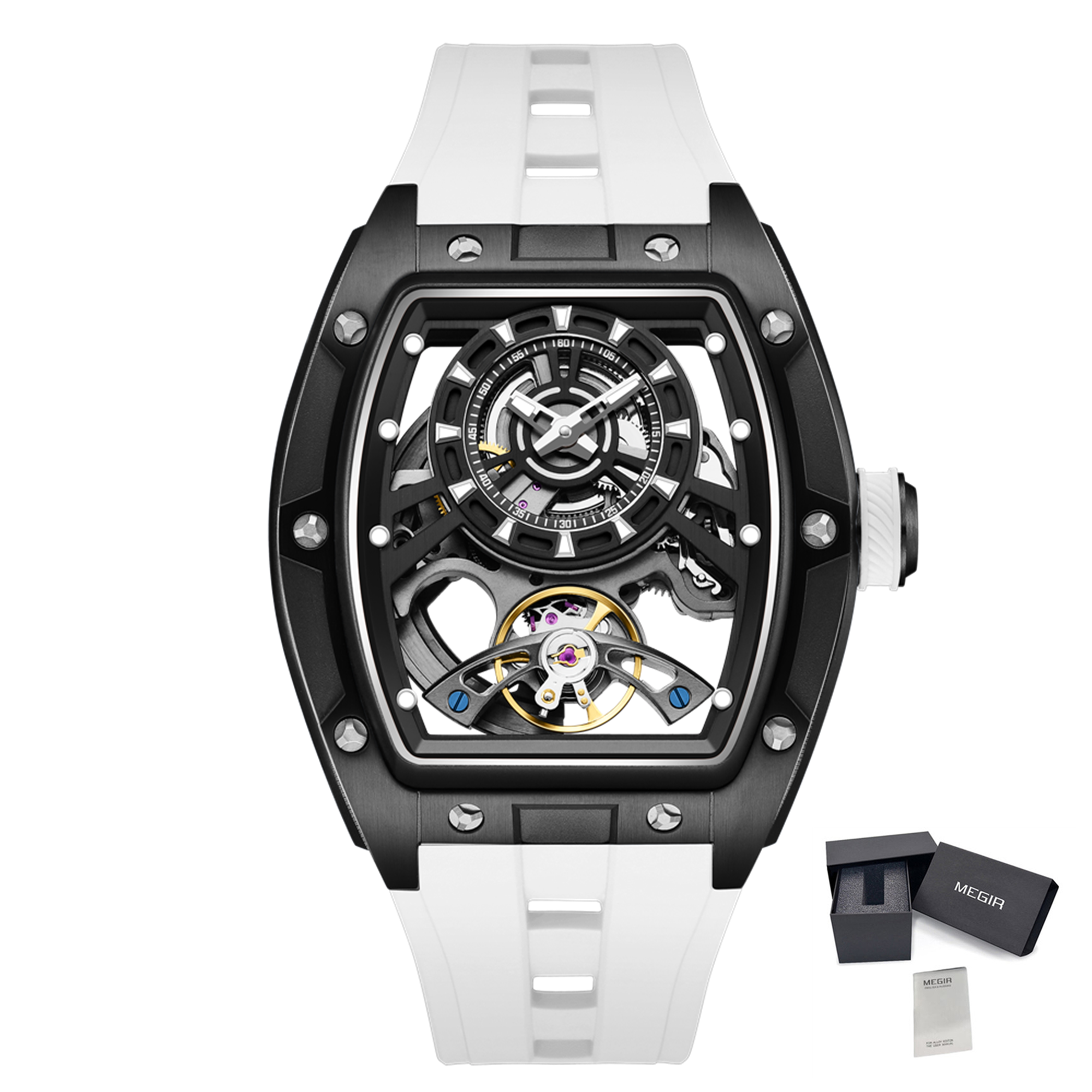 Fashion Automatic Mechanical Watches for Men Waterproof Skeleton Dial Stainless Steel Case Male Wristwatch Clock 9198-6