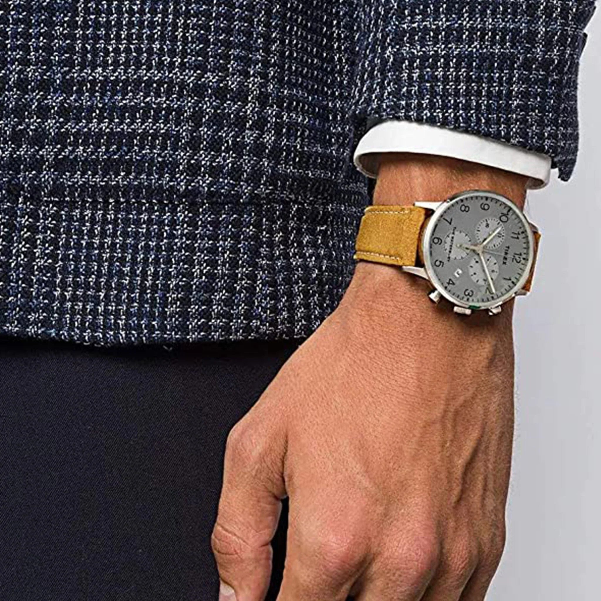 Timex Men's Stainless Steel Tan Band, Silver Dial | Tw2t71200