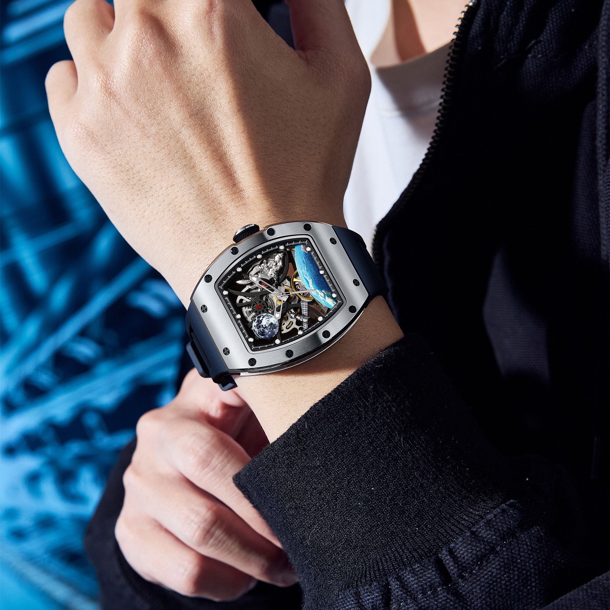 MEGIR Skeleton Dial Automatic Mechanical Movement Men Watch Fashion Sport Wristwatches Waterproof Man Clock Reloj Hombre 9190-14-1