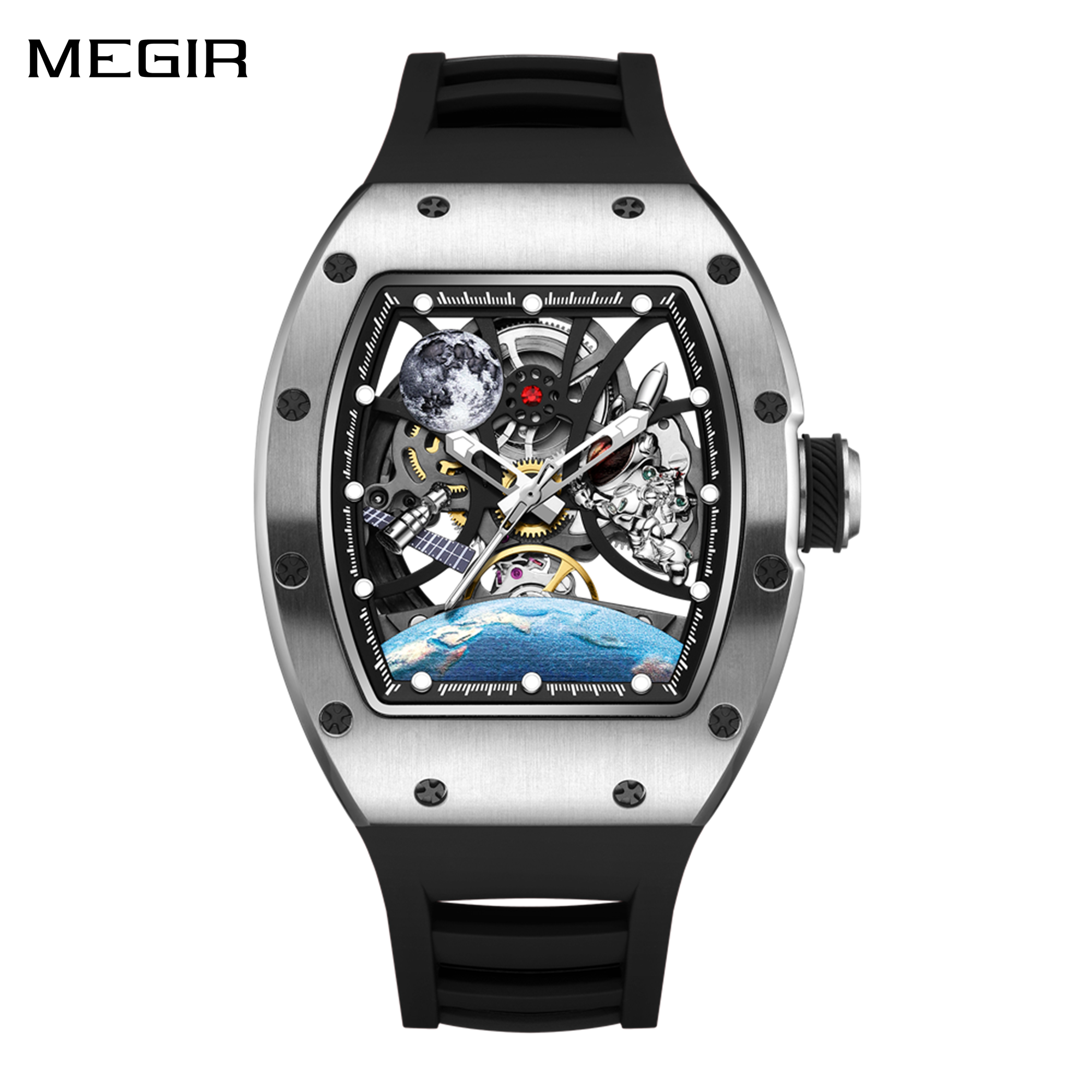 MEGIR Skeleton Dial Automatic Mechanical Movement Men Watch Fashion Sport Wristwatches Waterproof Man Clock Reloj Hombre 9190-14-0