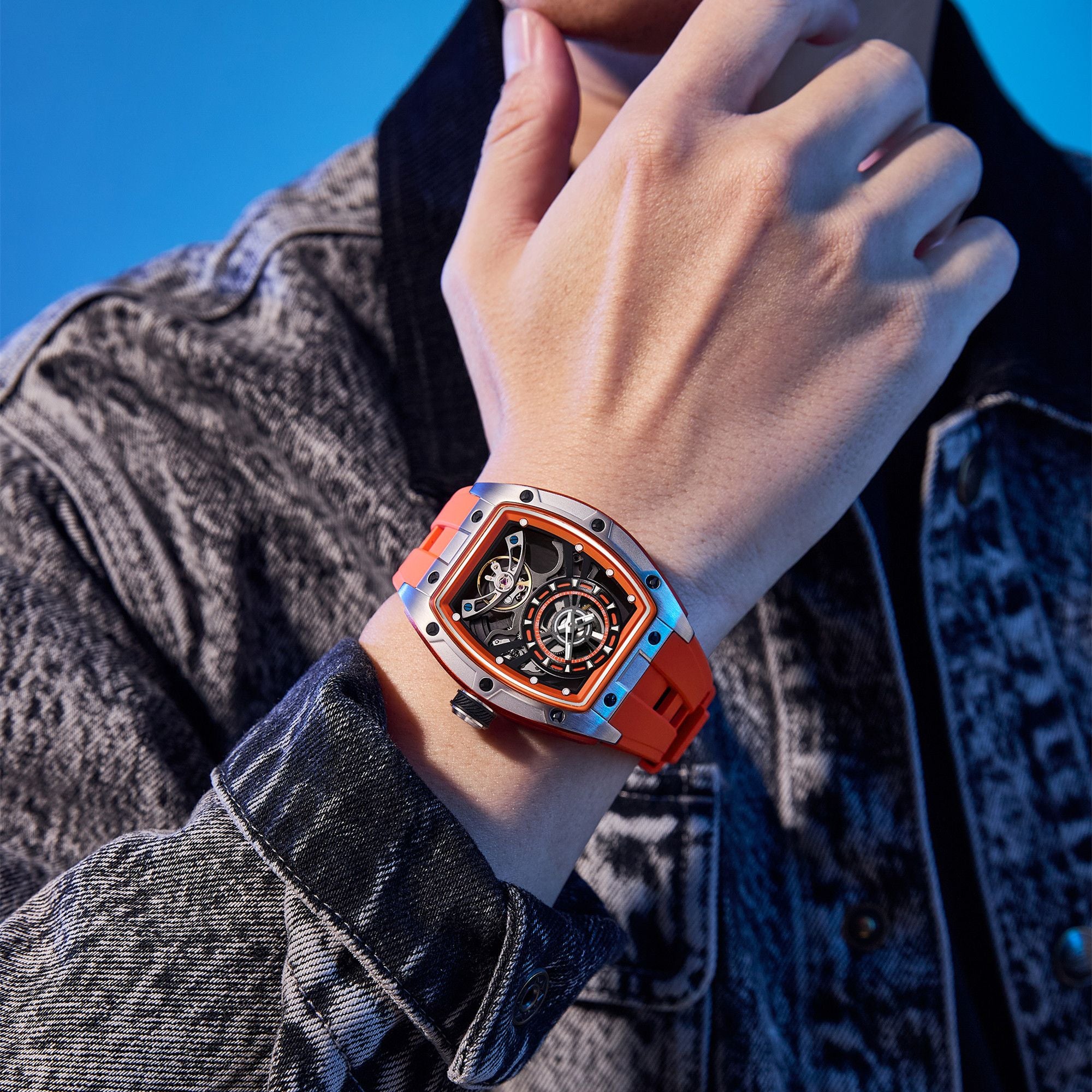 Fashion Automatic Mechanical Watches for Men Waterproof Skeleton Dial Stainless Steel Case Male Wristwatch Clock 9198-6