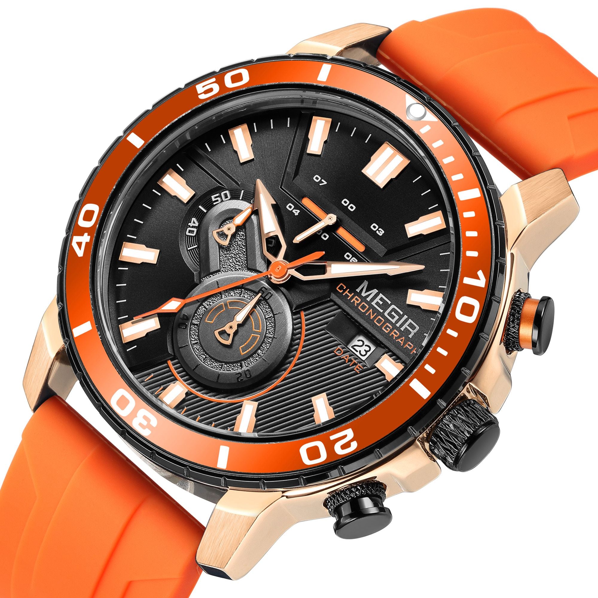 MEGIR Luxury Military Watches for Men Fashion Sport Quartz Wristwatch Waterproof Silicone Band Male Clock Chronograph with Date 2224-11