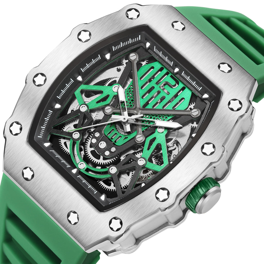 RUIMAS Luxury Watch Men Fashion Automatic Mechanical Watches Clock Silicone Strap Sport Casual Wristwatch Big Dial Reloj Hombre 341-13