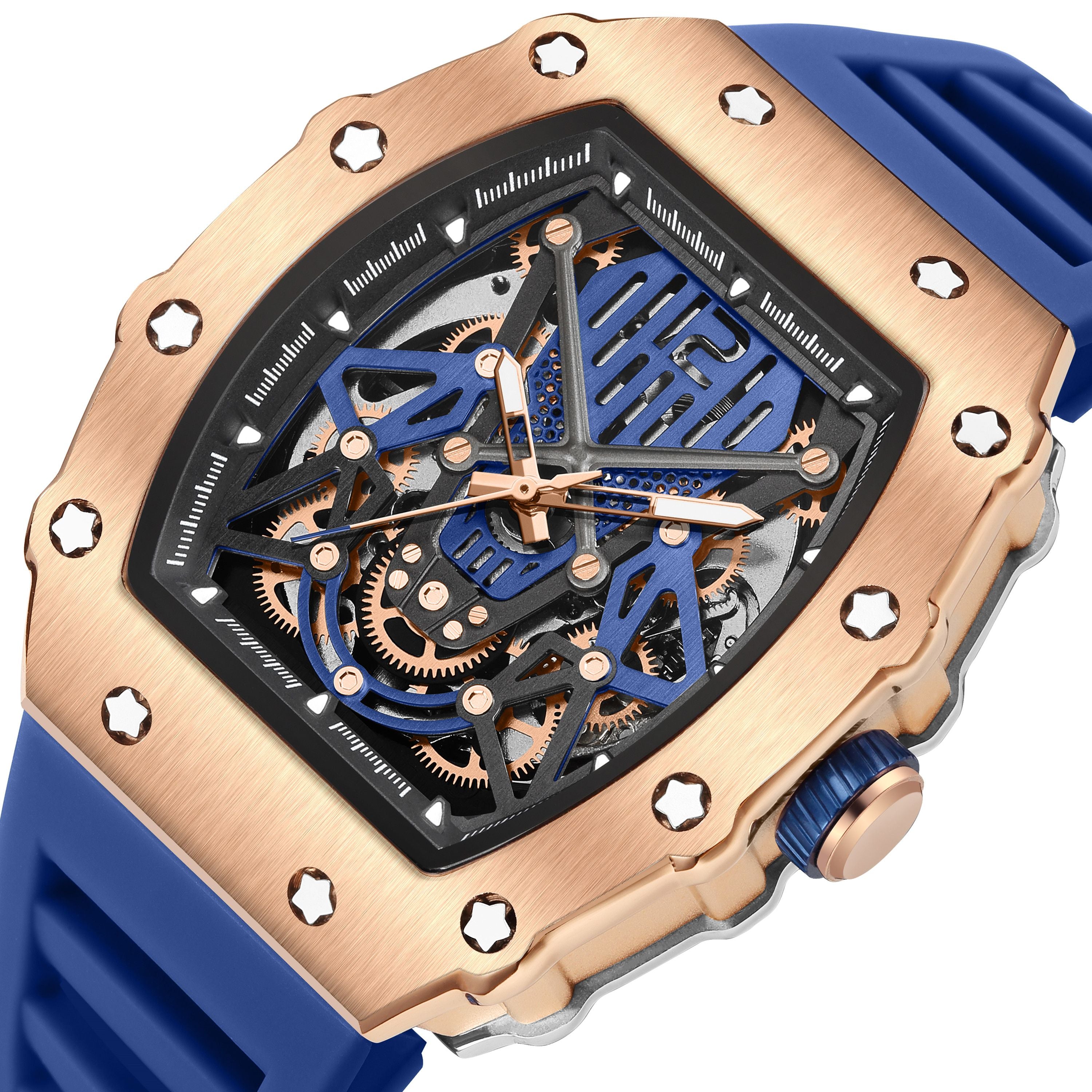 RUIMAS Luxury Watch Men Fashion Automatic Mechanical Watches Clock Silicone Strap Sport Casual Wristwatch Big Dial Reloj Hombre 341-15