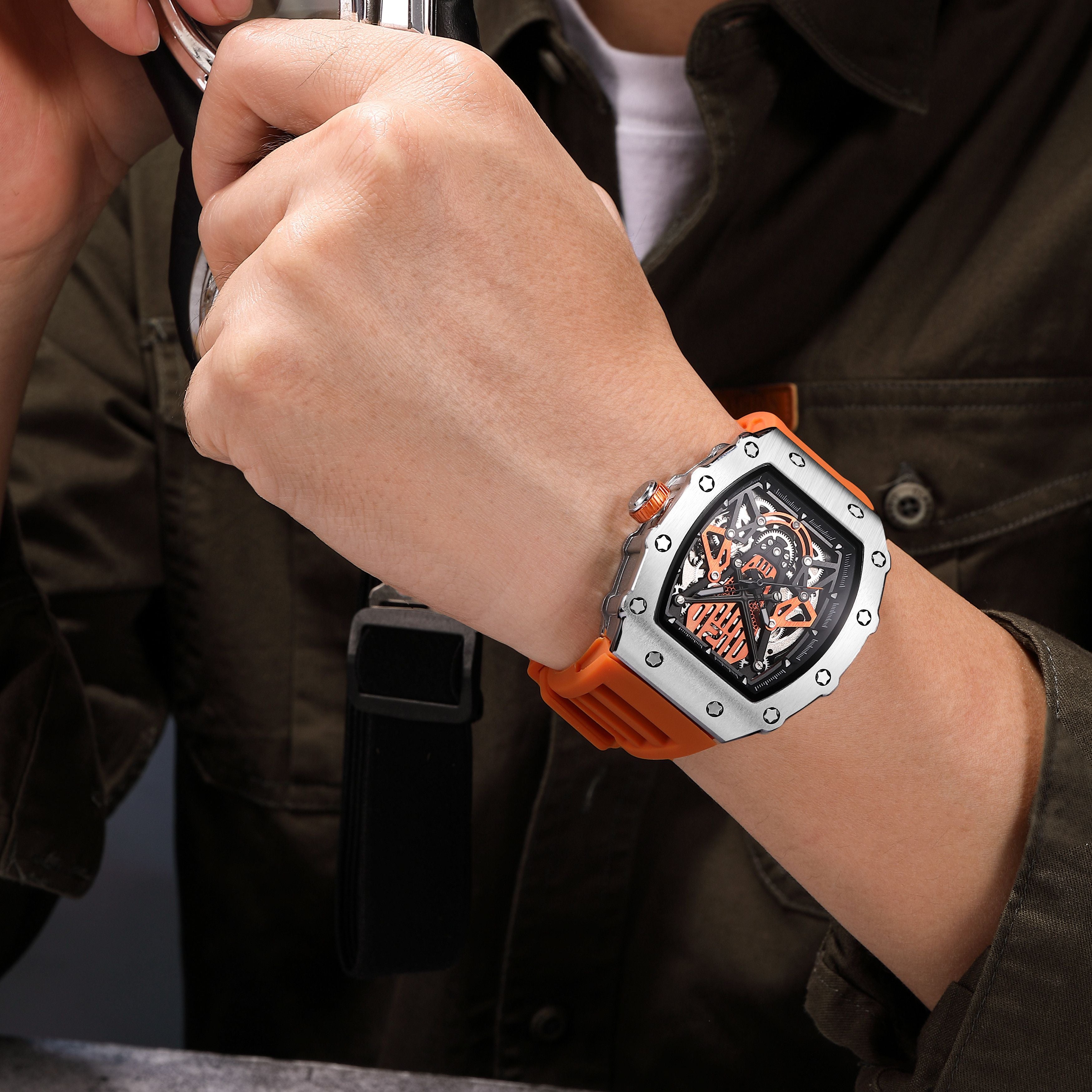 RUIMAS Luxury Watch Men Fashion Automatic Mechanical Watches Clock Silicone Strap Sport Casual Wristwatch Big Dial Reloj Hombre 341-2