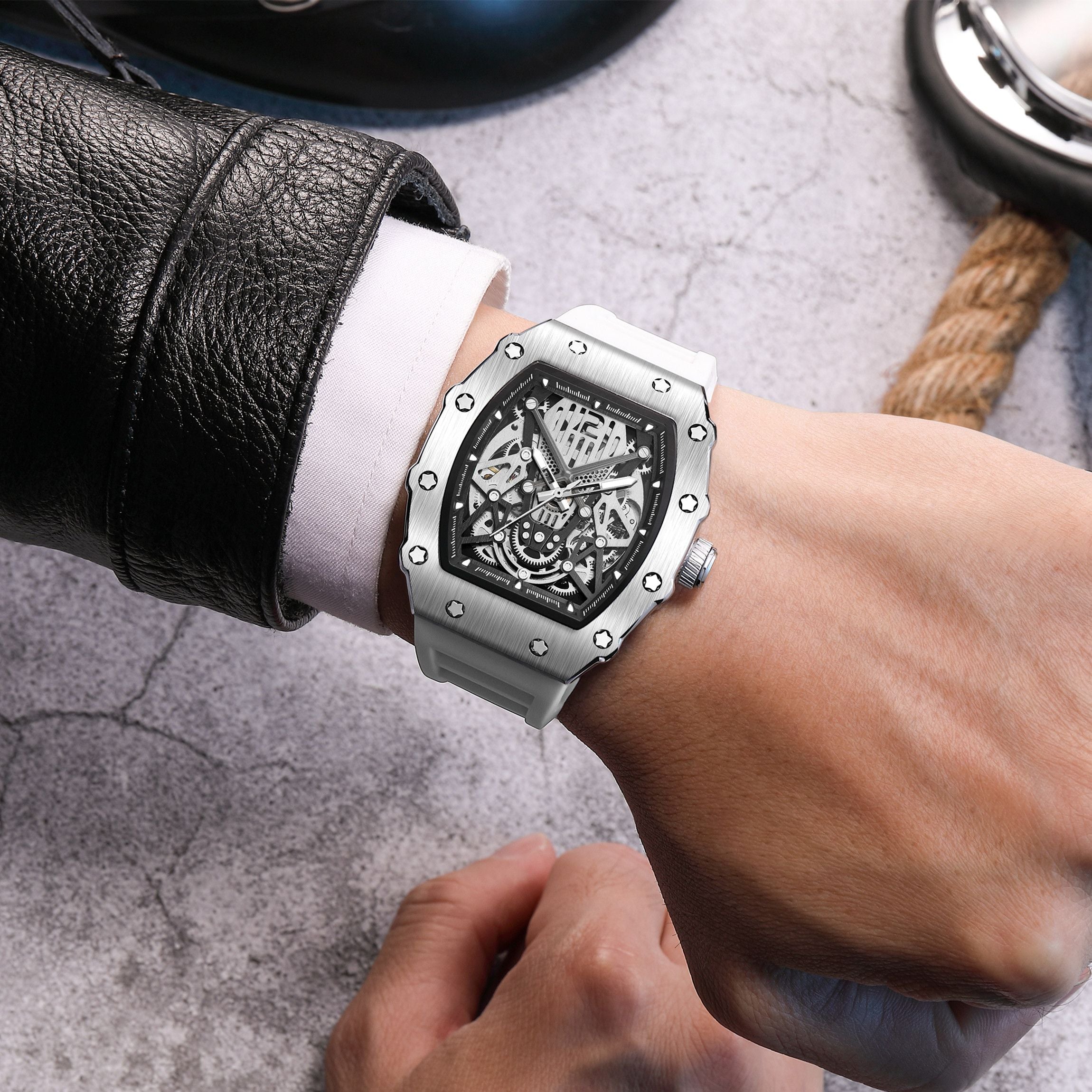 RUIMAS Luxury Watch Men Fashion Automatic Mechanical Watches Clock Silicone Strap Sport Casual Wristwatch Big Dial Reloj Hombre 341-4